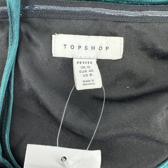 Topshop Petite One Shoulder Green Velvet and Satin Cut Out Midi Dress Womens 8 - Picture 12 of 12